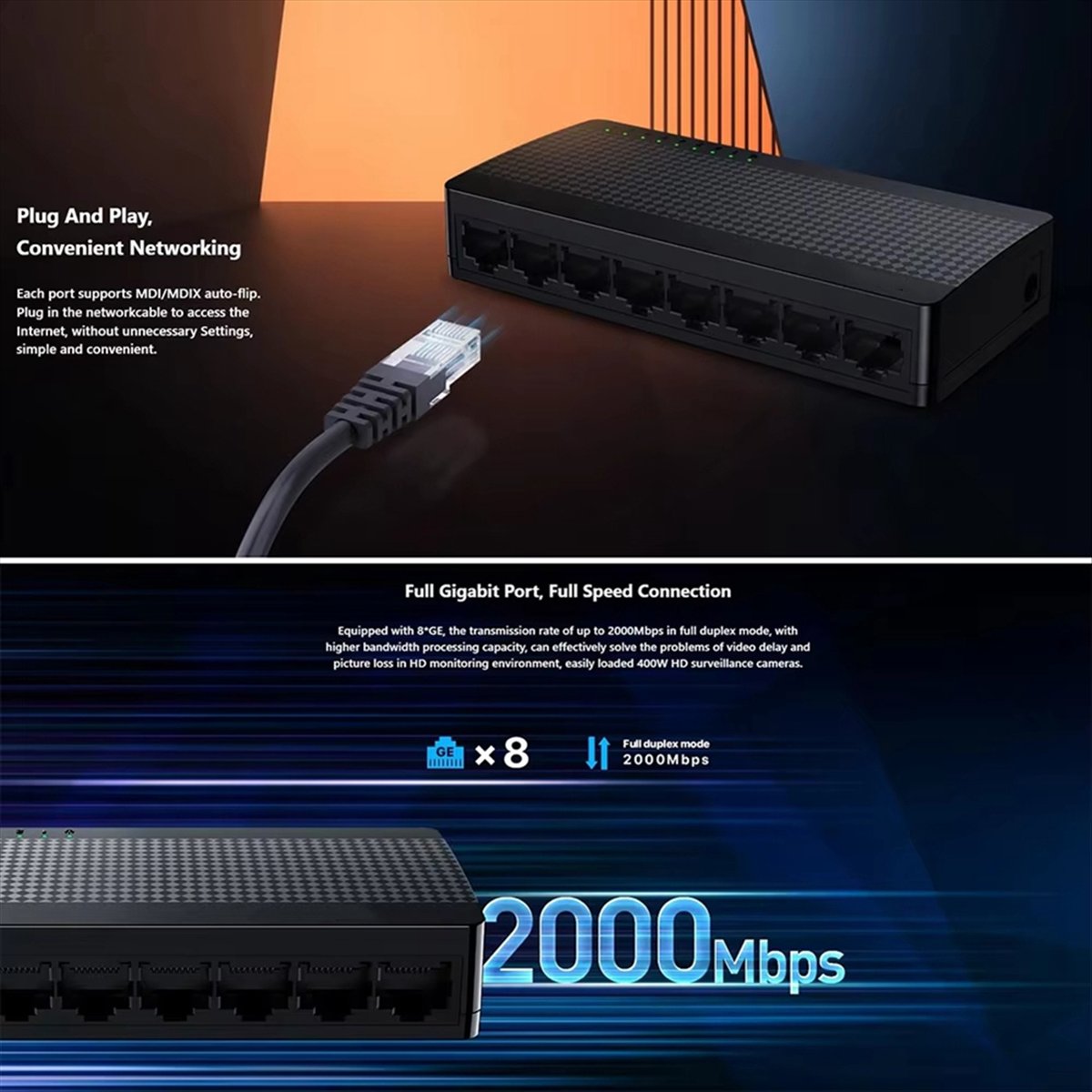 A40I Gigabit Mini Switch Ether - đánh giá và giá Ethernet Switch 8 Port